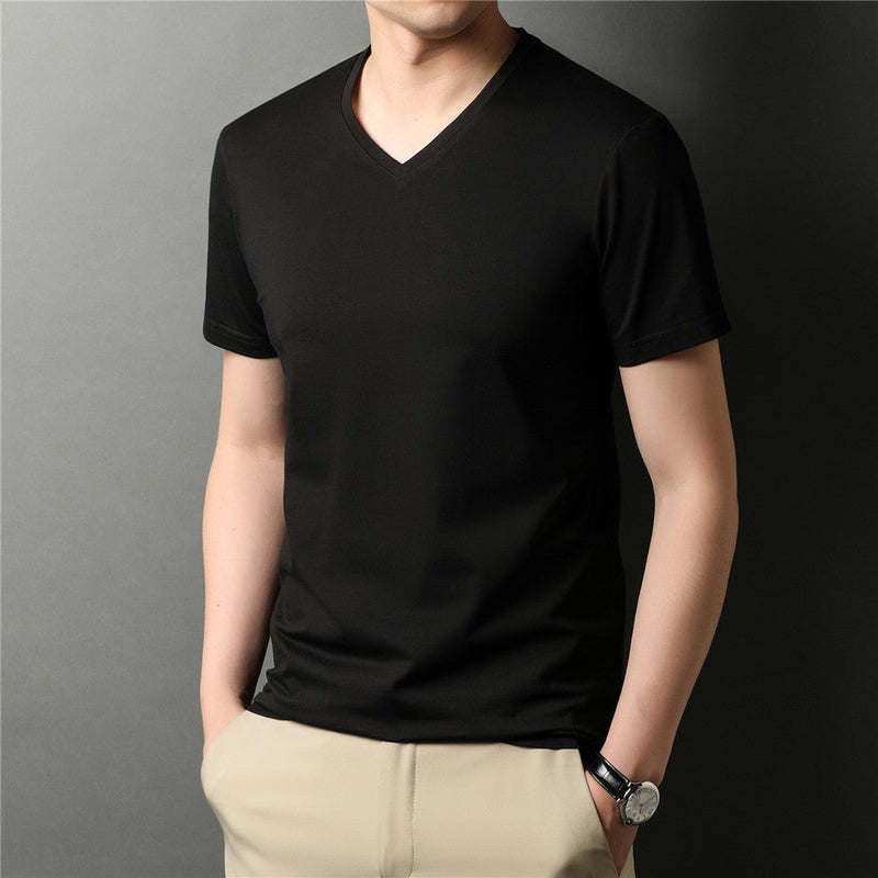 Camiseta Masculina de Algodão Com Gola V