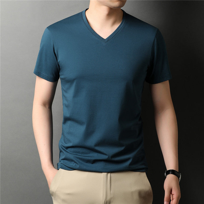Camiseta Masculina de Algodão Com Gola V